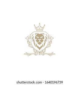  Lion head and crown vector. Elements for brand identity.