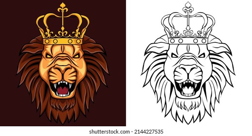 lion head with crown vector illustration