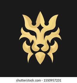 lion head in decorative classic design with gold color and black background  