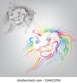 Lion head decorative colors of the rainbow