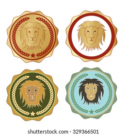Lion head and design element in vintage style for Logo, Label, Badge and other design. Retro vector illustration.