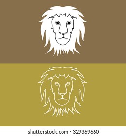 Lion head and design element in vintage style for Logo, Label, Badge and other design. Retro vector illustration.