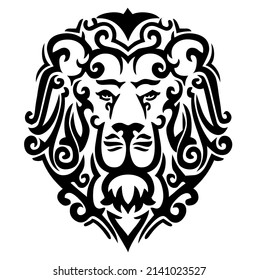 Lion head design vector, illustration in black and white color, isolated on white background
