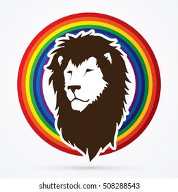 Lion head designed on line rainbows background graphic vector