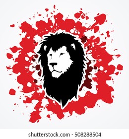 Lion head designed on splash blood background graphic vector