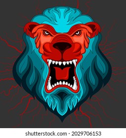 lion head in detailed style. Zentangle tiger. Vector pattern for tribal design. Geometric Ethnic motif with rhombus, triangles. Graphic style. Tiger for print, web, textile, wrapping paper.