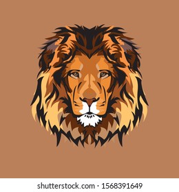 Lion Head editable of vector logo tribal in brown background