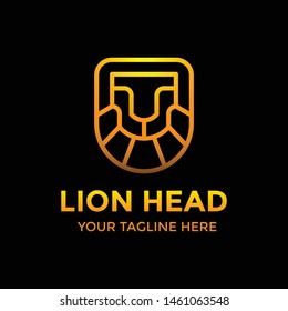 Lion Head Emblem Forming A Shield with Golden Color And Simply Line Style