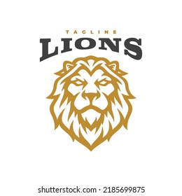 Lion head emblem logo design. Lion head line art vector illustration