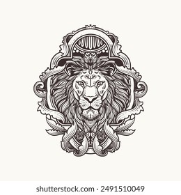 Lion head emblem. Vector illustration