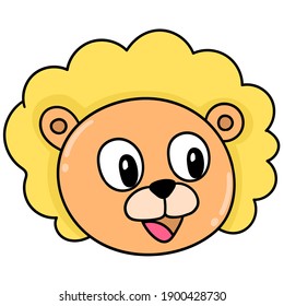 lion head emoticon with happy laughing face, doodle draw kawaii. vector illustration art