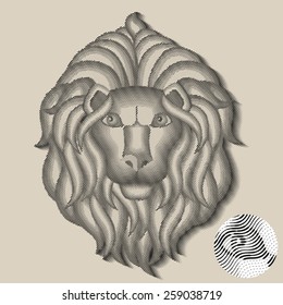 Lion head in engraving style. Vector illustration. 
