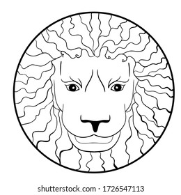Lion Head With Ethnic illustration. Vector coloring page black and white isolated on white background