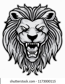 Lion head face . Black and grey vector design