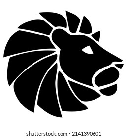 Lion head and face, predator, wild animal, wildlife, emblem, heraldic symbol, design, vector, illustration in black and white color, isolated on white background