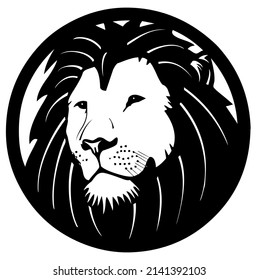Lion head and face, predator, wild animal, wildlife, emblem, heraldic symbol, design, vector, illustration in black and white color, isolated on white background