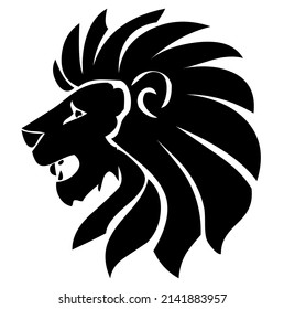 Löwenkopf und -Gesicht, Raubfische, Wildtiere, Wildtiere, Emblem, Design, Vektorgrafik, Illustration in schwarz-weißem Hintergrund einzeln auf weißem Hintergrund
