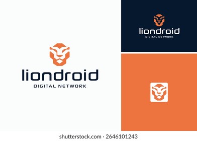 Lion Head Face Shield com estilo robótico Android para design moderno de logotipo minimalista simples futurista
