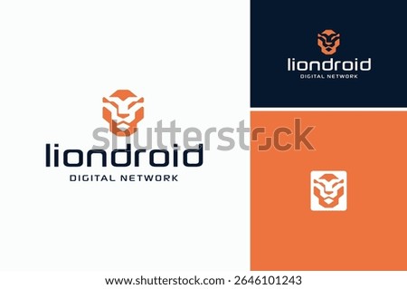 Lion Head Face Shield with Robotic Android style for Modern Futuristic Simple Minimalist Logo Design