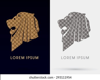 Lion Head, Face, side view, designed using luxury square pattern, logo, symbol, icon, graphic, vector .