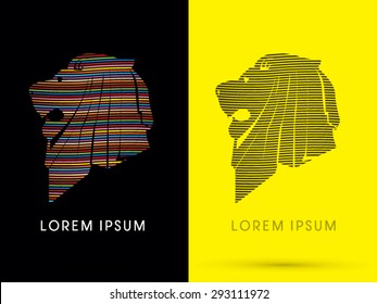 Lion Head, Face, side view, designed using colorful rainbows line, logo, symbol, icon, graphic, vector .