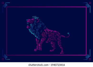Lion head face vector silhouette line pop art potrait logo colorful design with dark background. Abstract vector illustration. Isolated black background for t-shirt, poster, clothing.