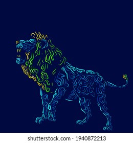 Lion head face vector silhouette line pop art potrait logo colorful design with dark background. Abstract vector illustration. Isolated black background for t-shirt, poster, clothing.