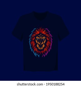 Lion head face vector silhouette line pop art potrait logo colorful design with dark background. Abstract vector illustration. Isolated black background for t-shirt, poster, clothing.