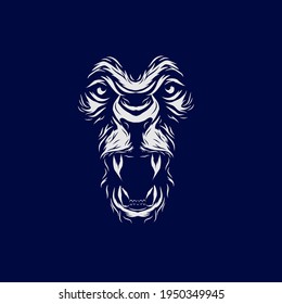 Lion head face vector silhouette line pop art potrait logo colorful design with dark background. Abstract vector illustration. Isolated black background for t-shirt, poster, clothing.