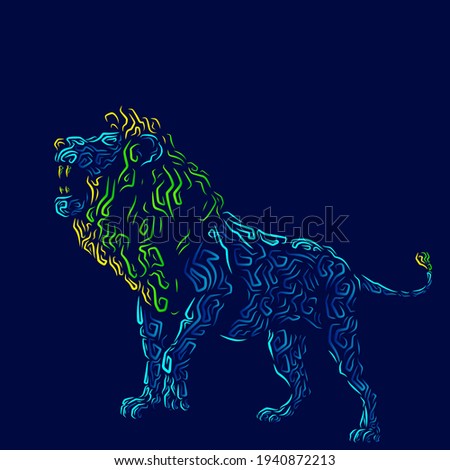 Lion head face vector silhouette line pop art potrait logo colorful design with dark background. Abstract vector illustration. Isolated black background for t-shirt, poster, clothing.