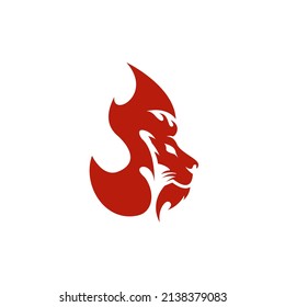 Cabeza de león con vector de diseño de concepto de fuego