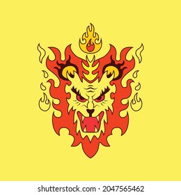 lion head and fire logo concept. for logo, mascot, icon, symbol and sign