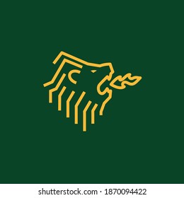 Lion head with fire simple line board logo and icon design