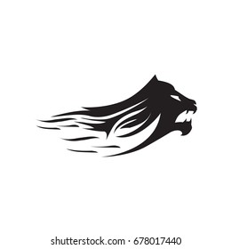 lion head with flame logo, black version, isolated on white background. 