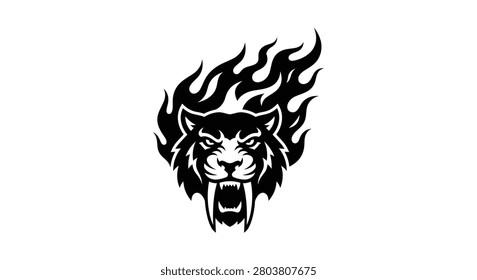 Lion head with flame shaped mane a striking black silhouette against a white background silhouette lioness feline big