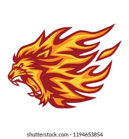 Lion Head Flaming Fire Vector  Illustration Logo