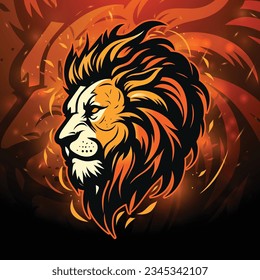 Lion head flaming fire, vector mascot logo design template.