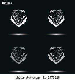 Lion head flat grayscale vector icon. Logo template illustration. Animal image.