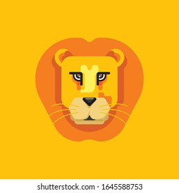Lion head flat icon. Wild animal vector illustration, isolated on yellow background