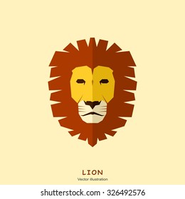 Lion Head In Flat Style. Vector Illustration.