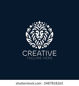 Lion head floral logo design vector illustration	