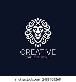 Lion head floral logo design vector icon illustration
