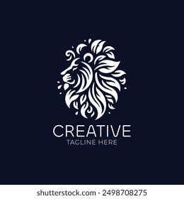 Lion head floral logo design vector icon illustration