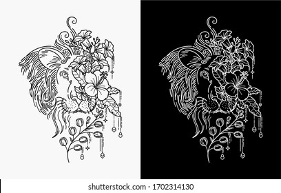tatuaje de cabeza y flor de león