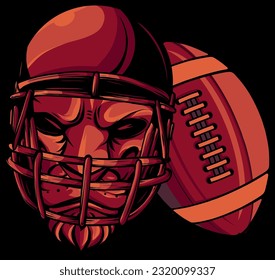 lion head with football helmet and ball vector illustration on black background