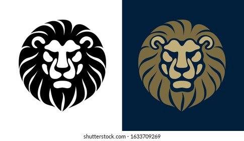 Lion Head front view black and white logo vector design template icon illustration. Eps10. RGB Global color