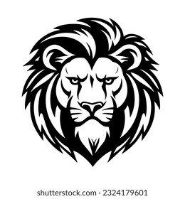 Lion head front view black and white vector illustration. logo design 