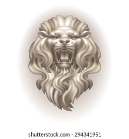 Lion head frontally on a white background
