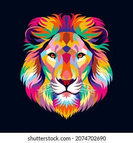 lion head full of bright color, symbol or logo, simple and elegant. Vector