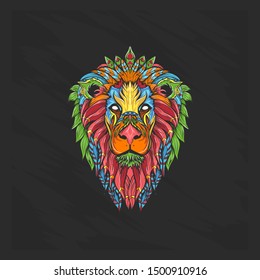 Lion head full colour with floral style suitable for print and shirts design